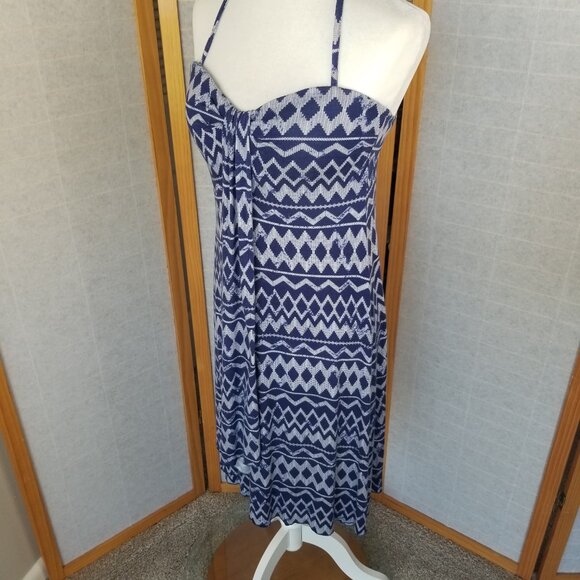 Skye Demi Bandeau Dress Size Large Built-in Bra Stretch Knit Halter Tie Indigo - Picture 2 of 11